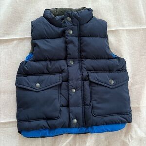 New Gap vest jacket coat zipper puffer pockets navy bubble fleece winter snap 2